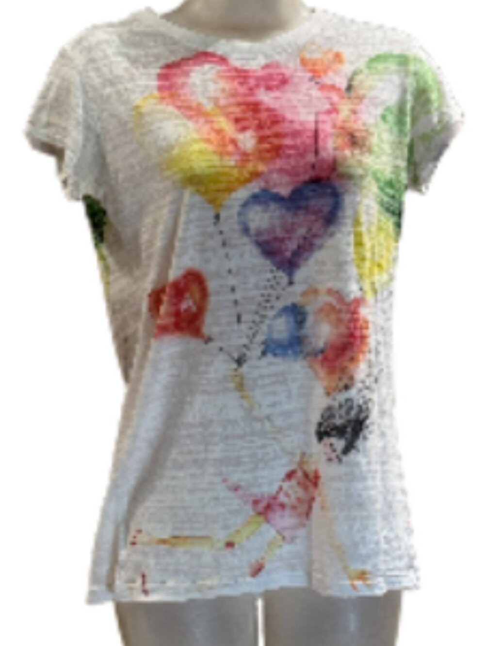 Masha Dyans Womens Large white burnout graphic light T shirt girl heart balloon